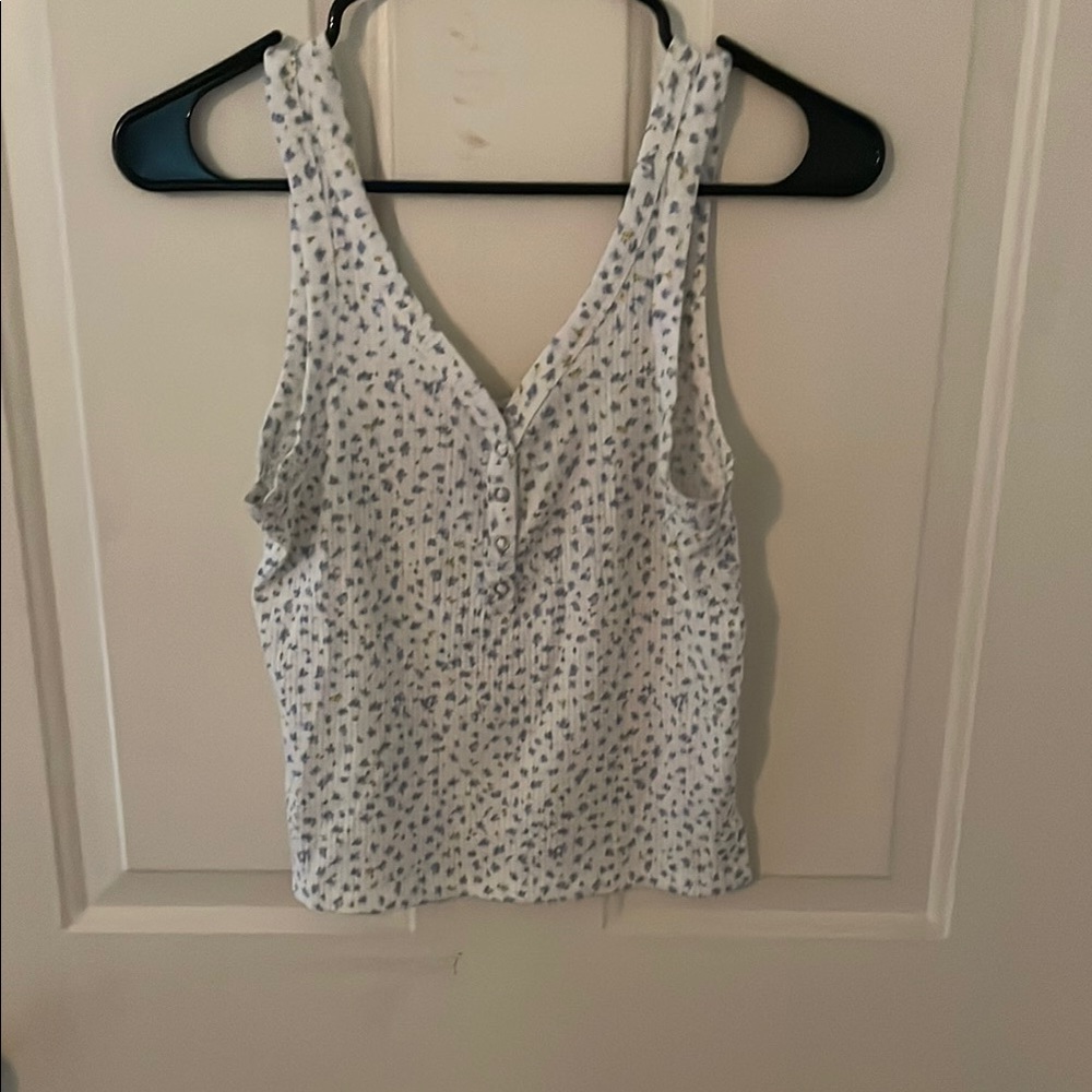 Floral Print Sleeveless Top - White and Blue